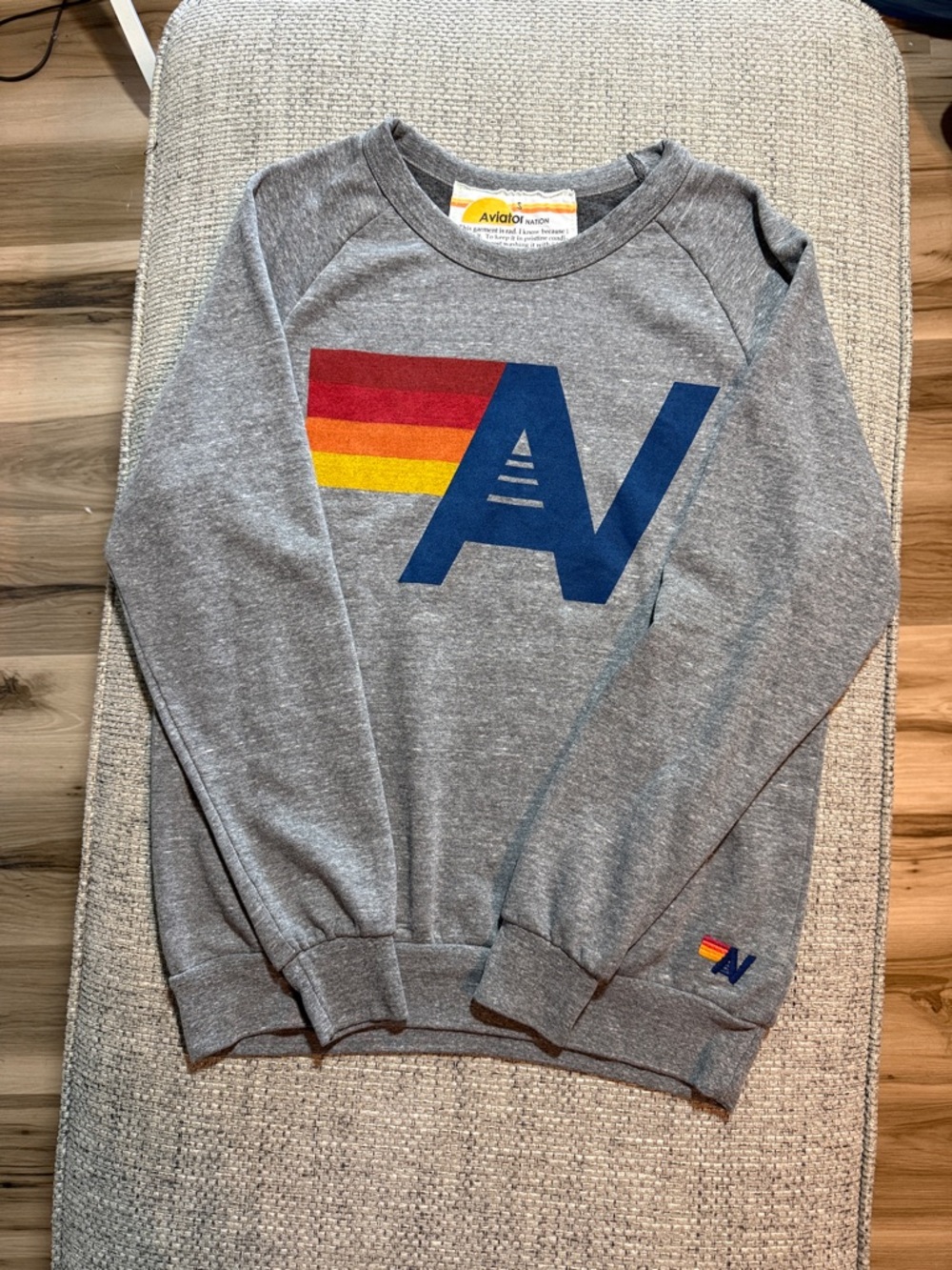 Aviator Nation Logo Crewneck Pullover Heather Gray Small